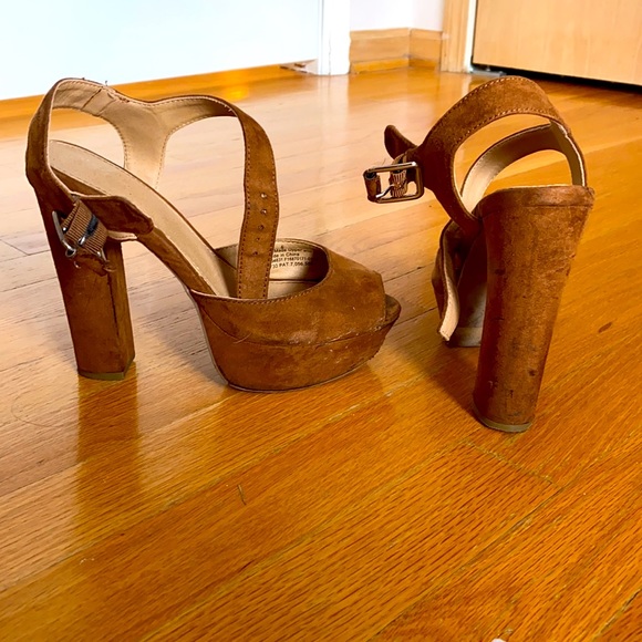 Women Strapped Heel, Open Toe, Brown, Fake Suede,6 - Picture 6 of 8